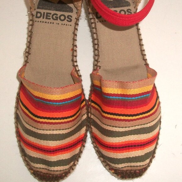 NWOB DIEGO Carmen Striped Espadrilles Handmade in Spain w Adjustable Snap Strap - Picture 5 of 8